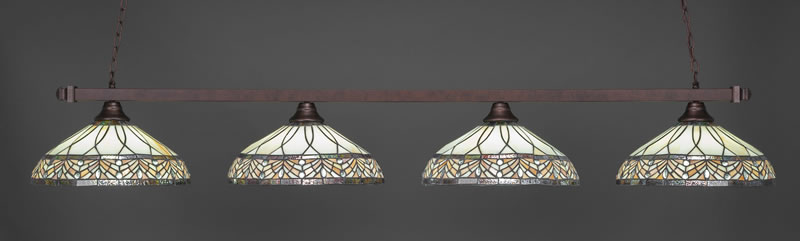 Square 4 Light Bar Shown In Bronze Finish With 16" Royal Merlot Art Glass