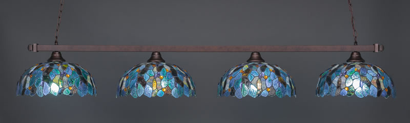 Square 4 Light Bar Shown In Bronze Finish With 16" Blue Mosaic Art Glass