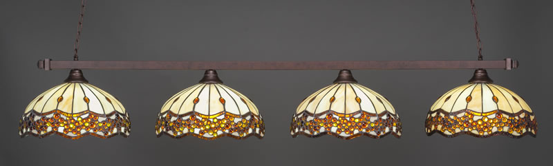 Square 4 Light Bar Shown In Bronze Finish With 16" Roman Jewel Art Glass