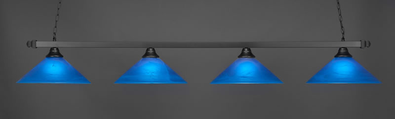 Square 4 Light Bar Shown In Matte Black Finish With 16" Blue Italian Glass