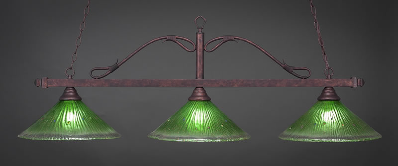 Scroll 3 Light Bar Shown In Bronze Finish With 16" Kiwi Green Crystal Glass