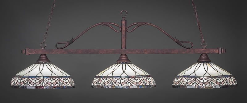 Scroll 3 Light Bar Shown In Bronze Finish With 16" Royal Merlot Art Glass