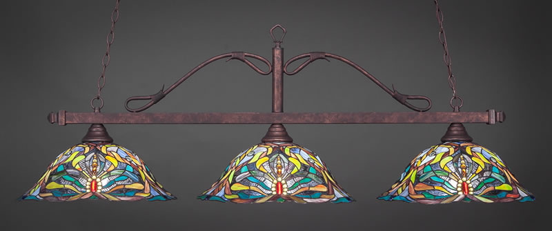 Scroll 3 Light Bar Shown In Bronze Finish With 19" Kaleidoscope Art Glass