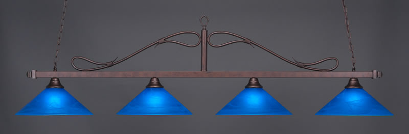 Scroll 4 Light Bar Shown In Bronze Finish With 16" Blue Italian Glass