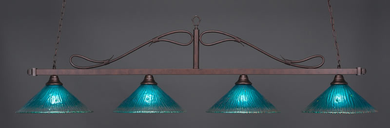 Scroll 4 Light Bar Shown In Bronze Finish With 16" Teal Crystal Glass