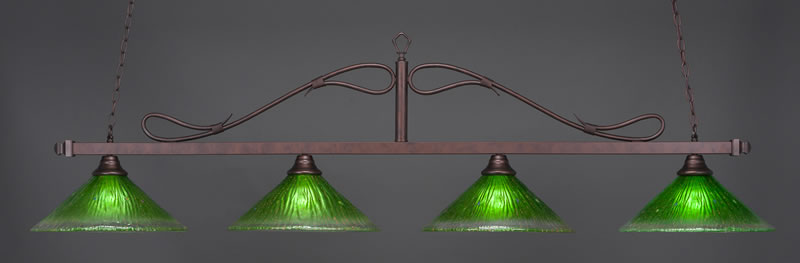 Scroll 4 Light Bar Shown In Bronze Finish With 16" Kiwi Green Crystal Glass