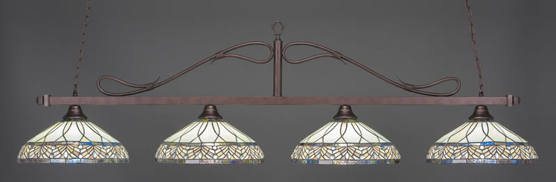 Scroll 4 Light Bar Shown In Bronze Finish With 16" Royal Merlot Art Glass