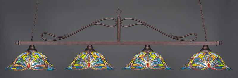 Scroll 4 Light Bar Shown In Bronze Finish With 19" Kaleidoscope Art Glass