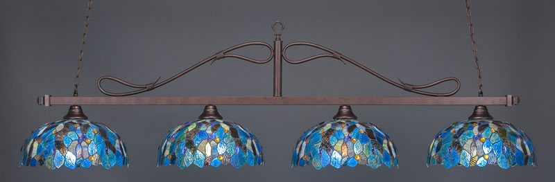 Scroll 4 Light Bar Shown In Bronze Finish With 16" Blue Mosaic Art Glass