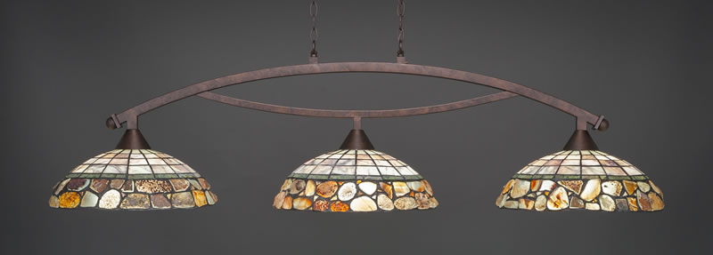 Bow 3 Light Bar Shown In Bronze Finish With 16" Cobblestone Art Glass