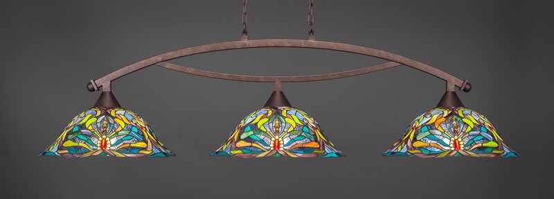 Bow 3 Light Bar Shown In Bronze Finish With 19" Kaleidoscope Art Glass