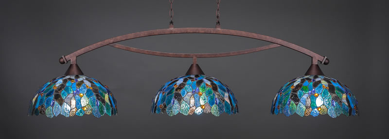 Bow 3 Light Bar Shown In Bronze Finish With 16" Blue Mosaic Art Glass