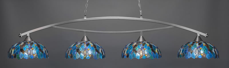 Bow 4 Light Bar Shown In Brushed Nickel Finish With 16" Blue Mosaic Art Glass