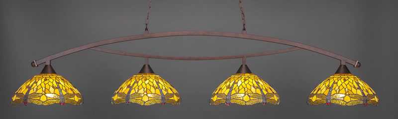 Bow 4 Light Bar Shown In Bronze Finish With 16" Amber Dragonfly Art Glass