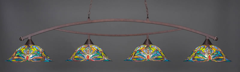 Bow 4 Light Bar Shown In Bronze Finish With 19" Kaleidoscope Art Glass