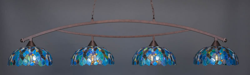 Bow 4 Light Bar Shown In Bronze Finish With 16" Blue Mosaic Art Glass