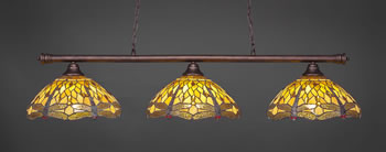 Oxford 3 Light Bar Shown In Bronze Finish With 16" Amber Dragonfly Art Glass