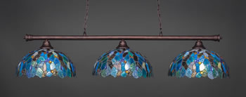 Oxford 3 Light Bar Shown In Bronze Finish With 16" Blue Mosaic Art Glass