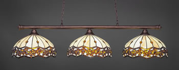 Oxford 3 Light Bar Shown In Bronze Finish With 16" Roman Jewel Art Glass