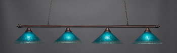 Oxford 4 Light Bar Shown In Bronze Finish With 16" Teal Crystal Glass