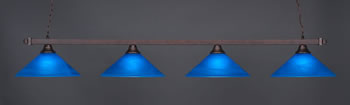 Square 4 Light Bar Shown In Bronze Finish With 16" Blue Italian Glass