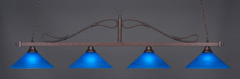 Scroll 4 Light Bar Shown In Bronze Finish With 16" Blue Italian Glass