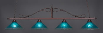 Scroll 4 Light Bar Shown In Bronze Finish With 16" Teal Crystal Glass